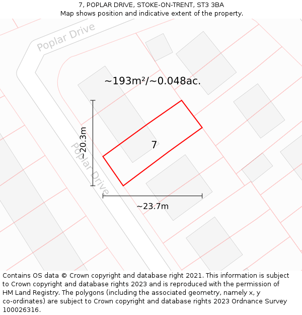 7, POPLAR DRIVE, STOKE-ON-TRENT, ST3 3BA: Plot and title map