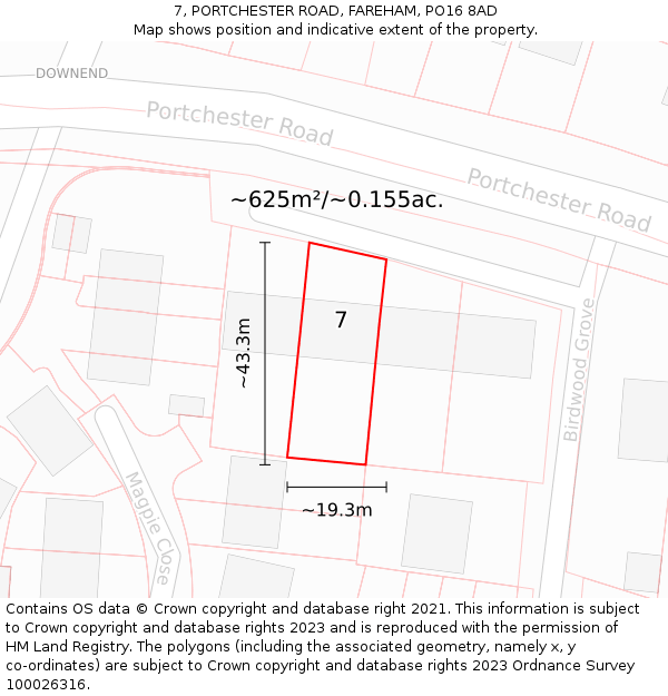 7, PORTCHESTER ROAD, FAREHAM, PO16 8AD: Plot and title map