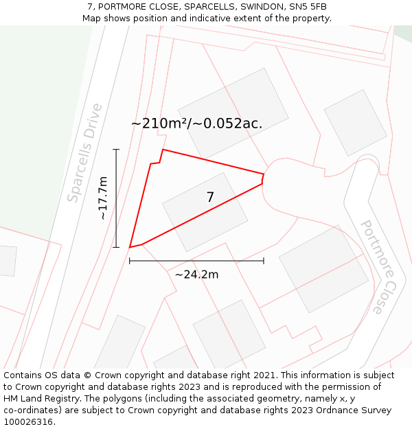 7, PORTMORE CLOSE, SPARCELLS, SWINDON, SN5 5FB: Plot and title map