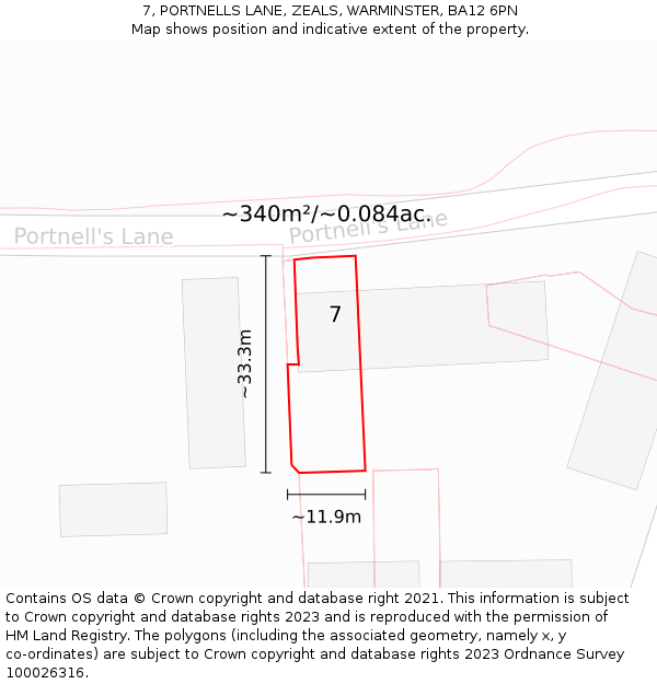 7, PORTNELLS LANE, ZEALS, WARMINSTER, BA12 6PN: Plot and title map