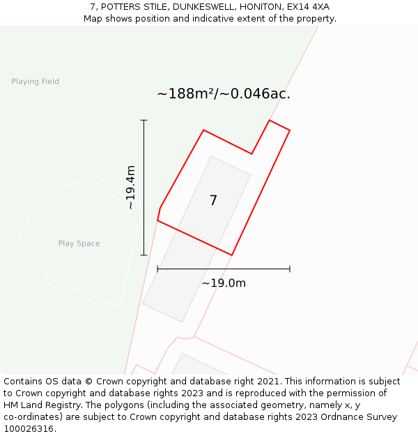 7, POTTERS STILE, DUNKESWELL, HONITON, EX14 4XA: Plot and title map