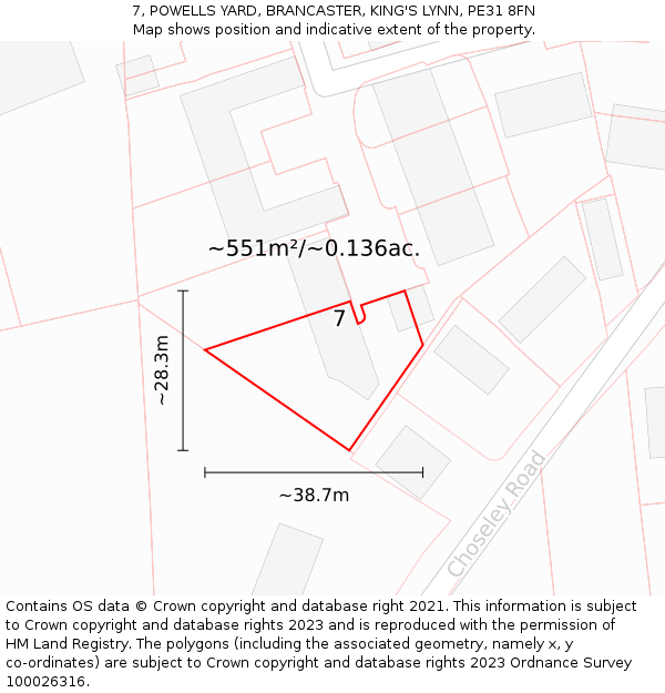 7, POWELLS YARD, BRANCASTER, KING'S LYNN, PE31 8FN: Plot and title map