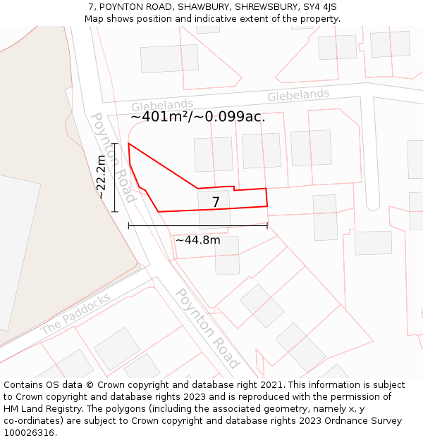 7, POYNTON ROAD, SHAWBURY, SHREWSBURY, SY4 4JS: Plot and title map