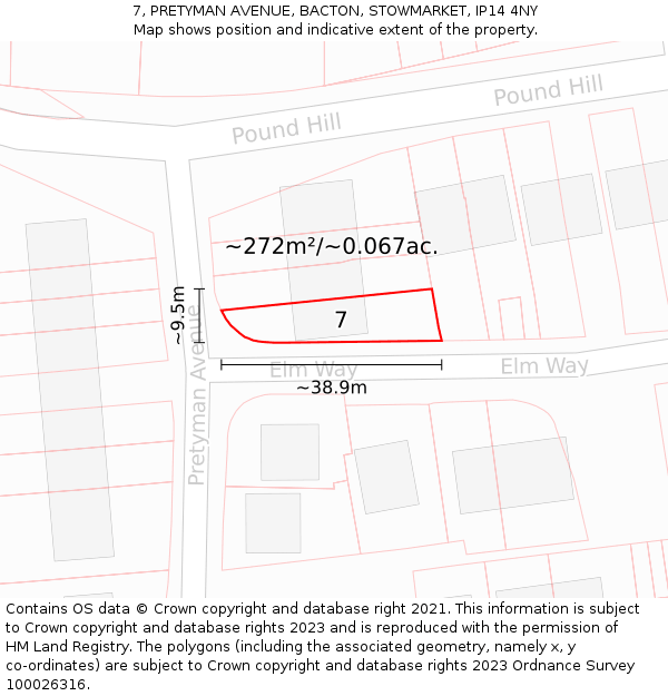 7, PRETYMAN AVENUE, BACTON, STOWMARKET, IP14 4NY: Plot and title map