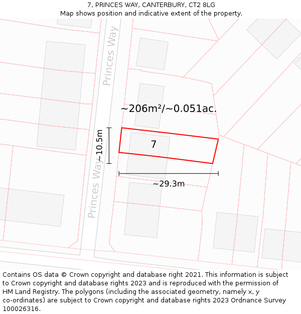 7, PRINCES WAY, CANTERBURY, CT2 8LG: Plot and title map