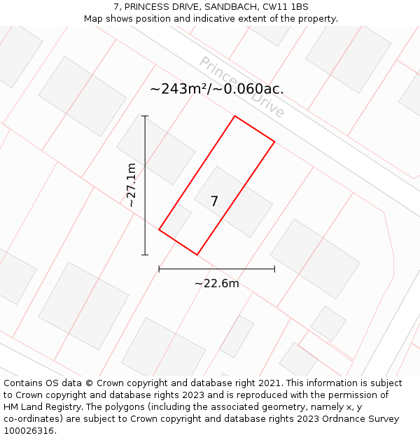 7, PRINCESS DRIVE, SANDBACH, CW11 1BS: Plot and title map