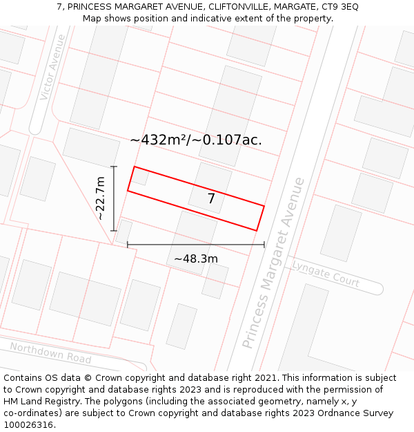 7, PRINCESS MARGARET AVENUE, CLIFTONVILLE, MARGATE, CT9 3EQ: Plot and title map