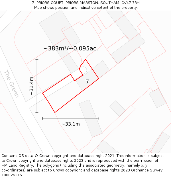 7, PRIORS COURT, PRIORS MARSTON, SOUTHAM, CV47 7RH: Plot and title map