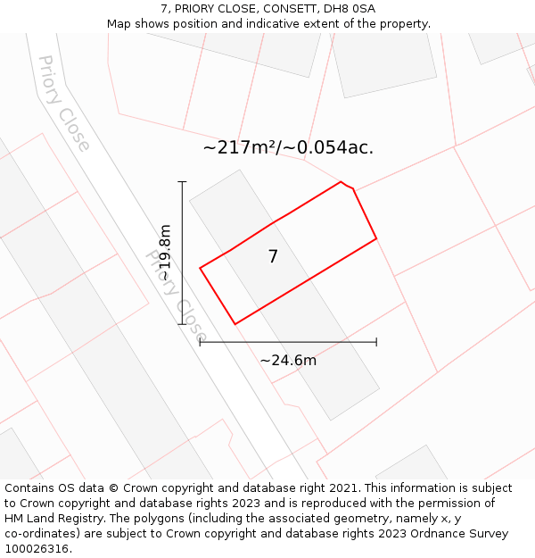 7, PRIORY CLOSE, CONSETT, DH8 0SA: Plot and title map