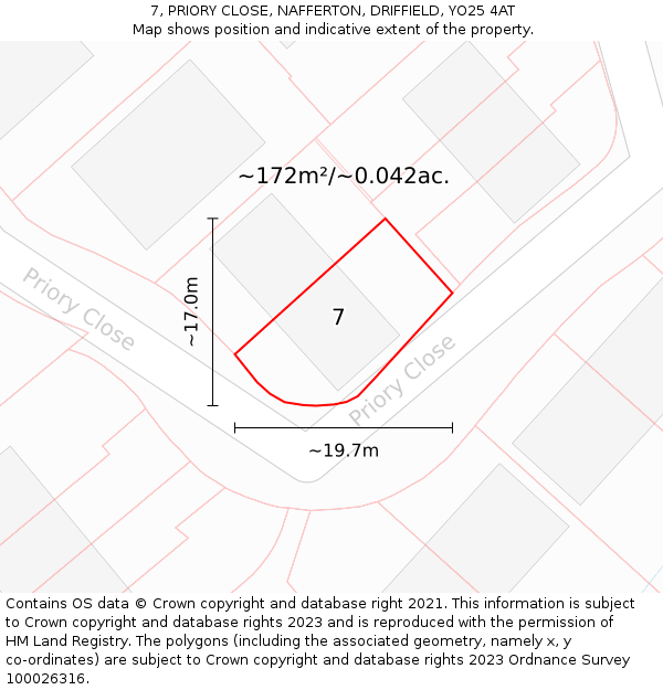 7, PRIORY CLOSE, NAFFERTON, DRIFFIELD, YO25 4AT: Plot and title map
