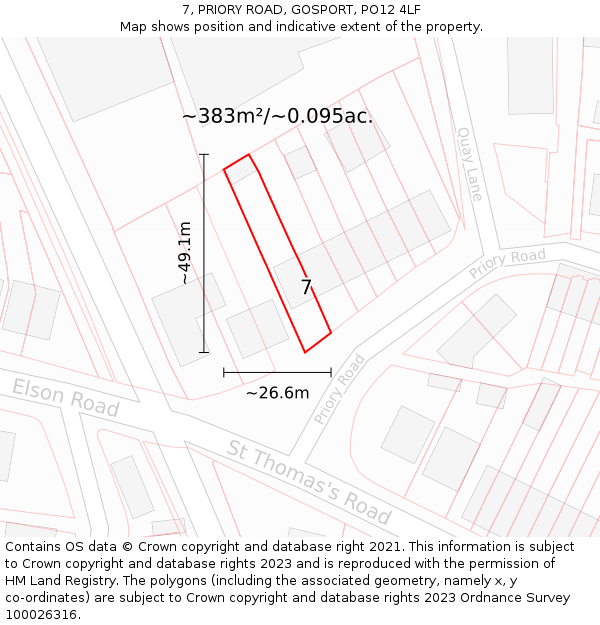 7, PRIORY ROAD, GOSPORT, PO12 4LF: Plot and title map