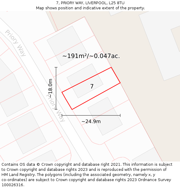 7, PRIORY WAY, LIVERPOOL, L25 8TU: Plot and title map