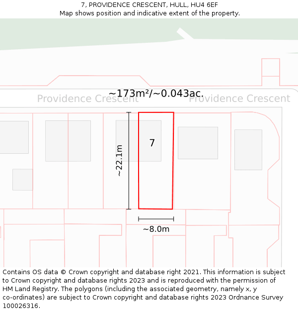 7, PROVIDENCE CRESCENT, HULL, HU4 6EF: Plot and title map