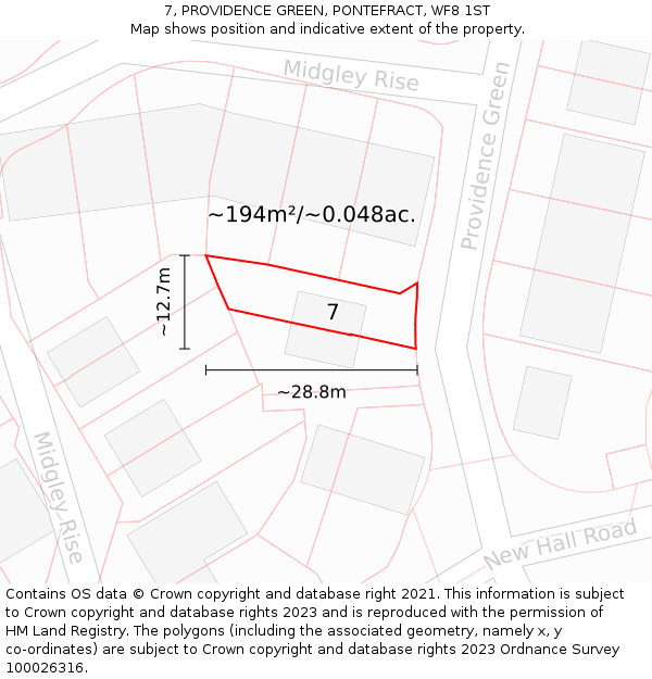 7, PROVIDENCE GREEN, PONTEFRACT, WF8 1ST: Plot and title map