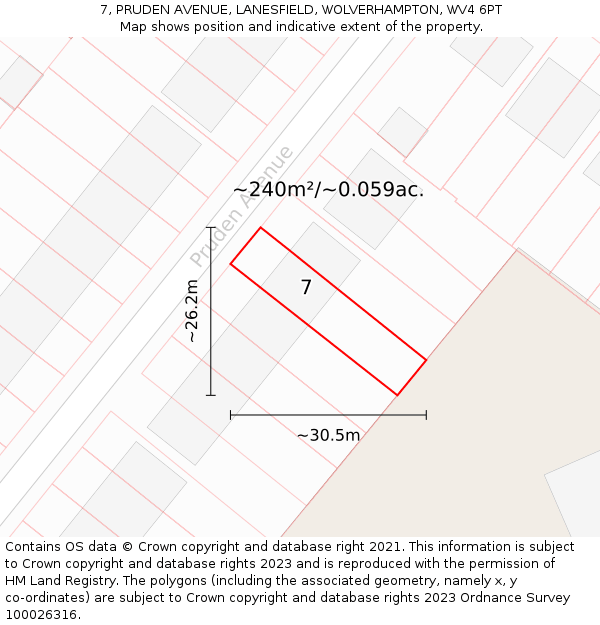 7, PRUDEN AVENUE, LANESFIELD, WOLVERHAMPTON, WV4 6PT: Plot and title map