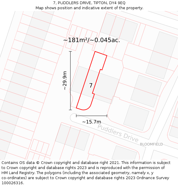 7, PUDDLERS DRIVE, TIPTON, DY4 9EQ: Plot and title map