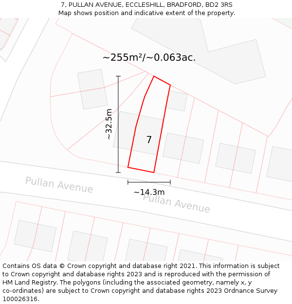 7, PULLAN AVENUE, ECCLESHILL, BRADFORD, BD2 3RS: Plot and title map