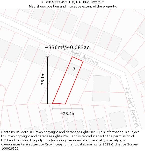 7, PYE NEST AVENUE, HALIFAX, HX2 7HT: Plot and title map