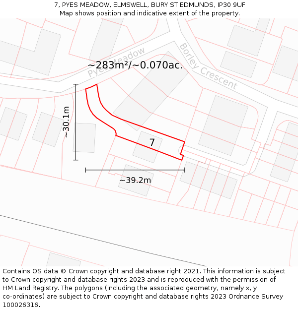 7, PYES MEADOW, ELMSWELL, BURY ST EDMUNDS, IP30 9UF: Plot and title map