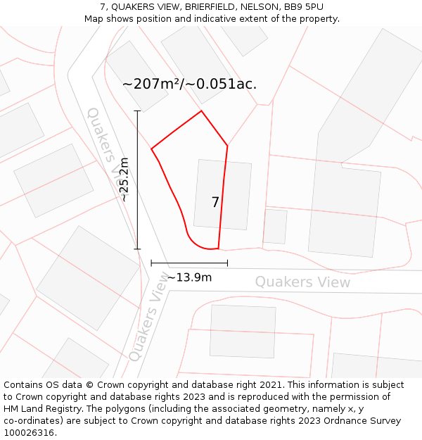 7, QUAKERS VIEW, BRIERFIELD, NELSON, BB9 5PU: Plot and title map