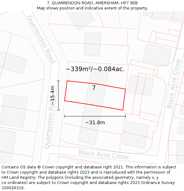 7, QUARRENDON ROAD, AMERSHAM, HP7 9EB: Plot and title map