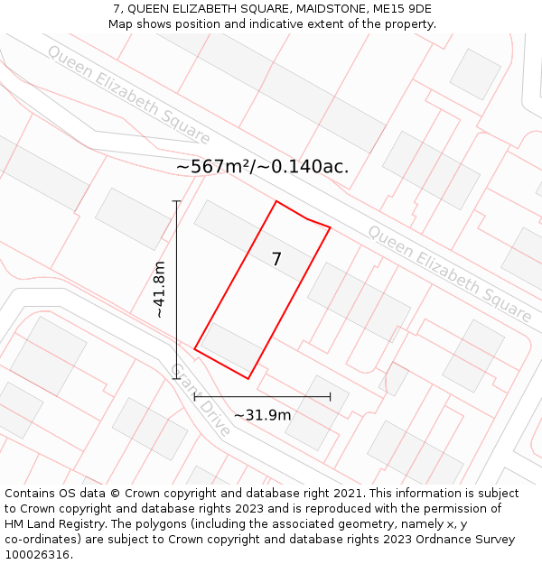 7, QUEEN ELIZABETH SQUARE, MAIDSTONE, ME15 9DE: Plot and title map