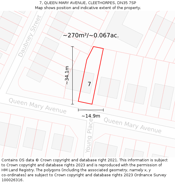 7, QUEEN MARY AVENUE, CLEETHORPES, DN35 7SP: Plot and title map