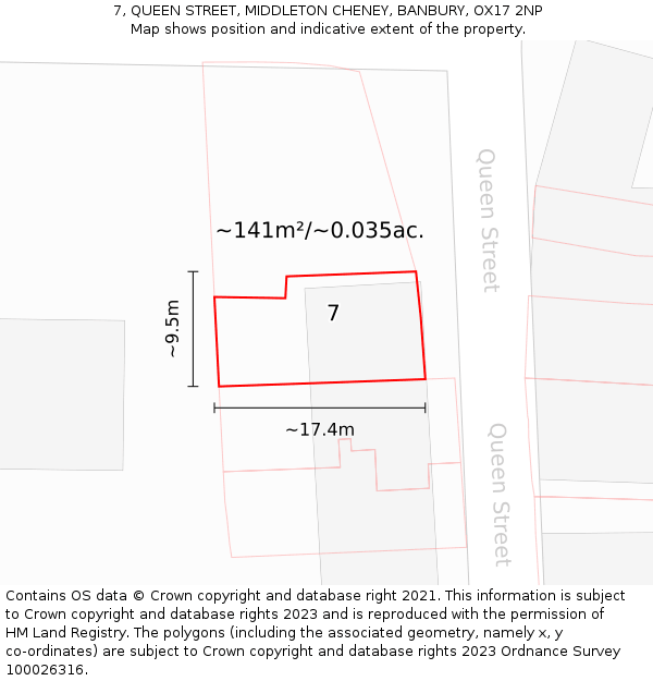 7, QUEEN STREET, MIDDLETON CHENEY, BANBURY, OX17 2NP: Plot and title map