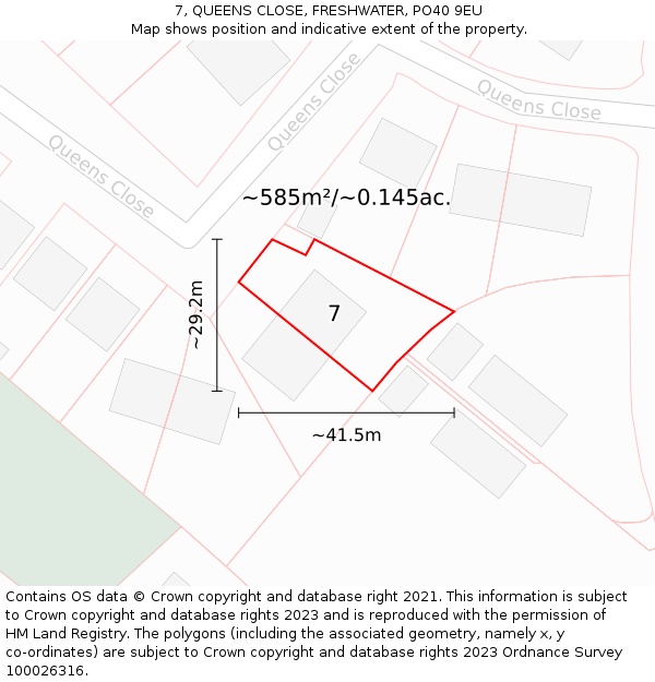 7, QUEENS CLOSE, FRESHWATER, PO40 9EU: Plot and title map