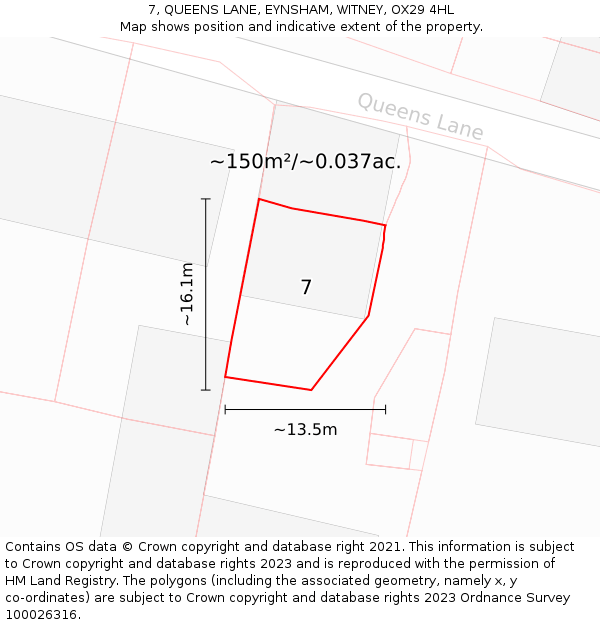 7, QUEENS LANE, EYNSHAM, WITNEY, OX29 4HL: Plot and title map