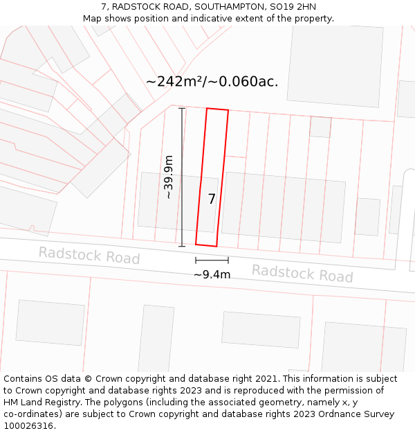 7, RADSTOCK ROAD, SOUTHAMPTON, SO19 2HN: Plot and title map