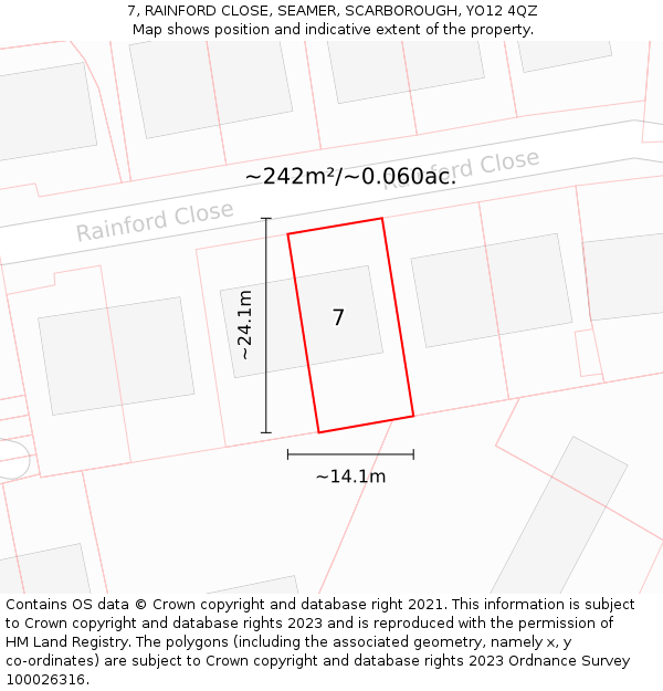 7, RAINFORD CLOSE, SEAMER, SCARBOROUGH, YO12 4QZ: Plot and title map