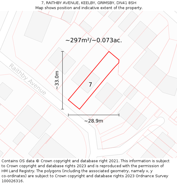 7, RAITHBY AVENUE, KEELBY, GRIMSBY, DN41 8SH: Plot and title map