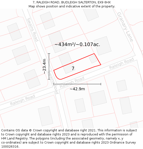 7, RALEIGH ROAD, BUDLEIGH SALTERTON, EX9 6HX: Plot and title map