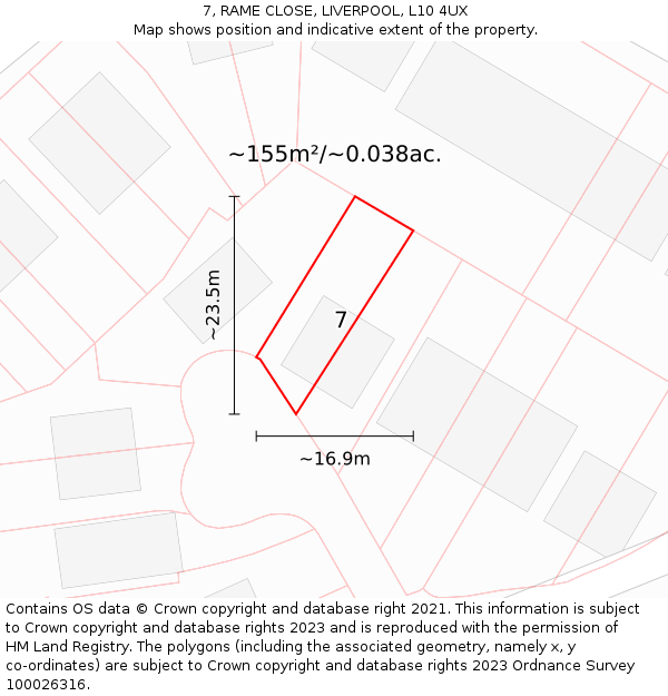 7, RAME CLOSE, LIVERPOOL, L10 4UX: Plot and title map