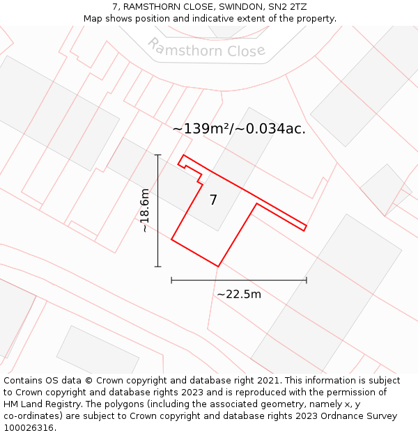 7, RAMSTHORN CLOSE, SWINDON, SN2 2TZ: Plot and title map