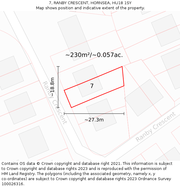 7, RANBY CRESCENT, HORNSEA, HU18 1SY: Plot and title map