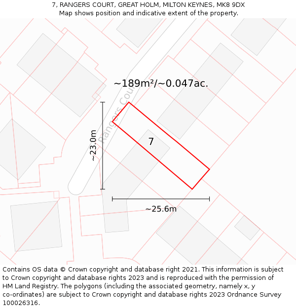 7, RANGERS COURT, GREAT HOLM, MILTON KEYNES, MK8 9DX: Plot and title map