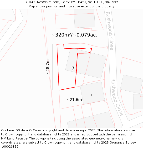 7, RASHWOOD CLOSE, HOCKLEY HEATH, SOLIHULL, B94 6SD: Plot and title map