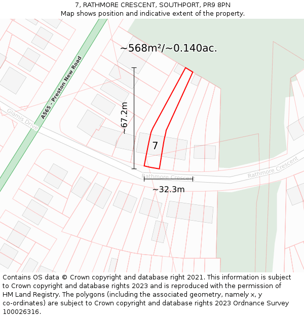 7, RATHMORE CRESCENT, SOUTHPORT, PR9 8PN: Plot and title map