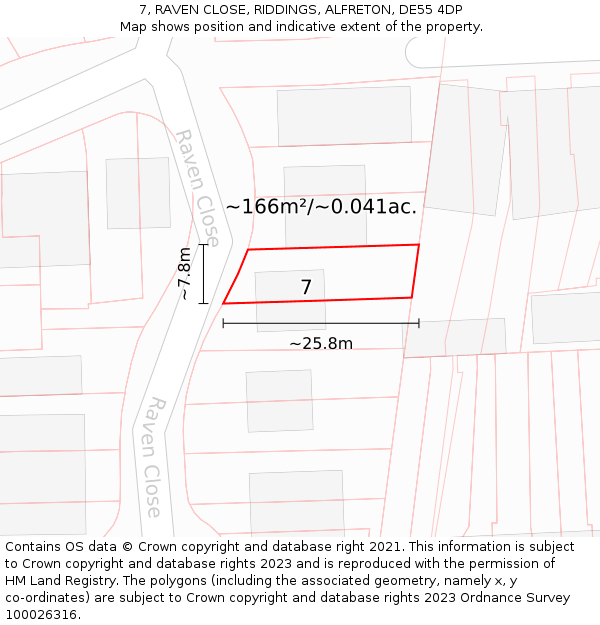 7, RAVEN CLOSE, RIDDINGS, ALFRETON, DE55 4DP: Plot and title map