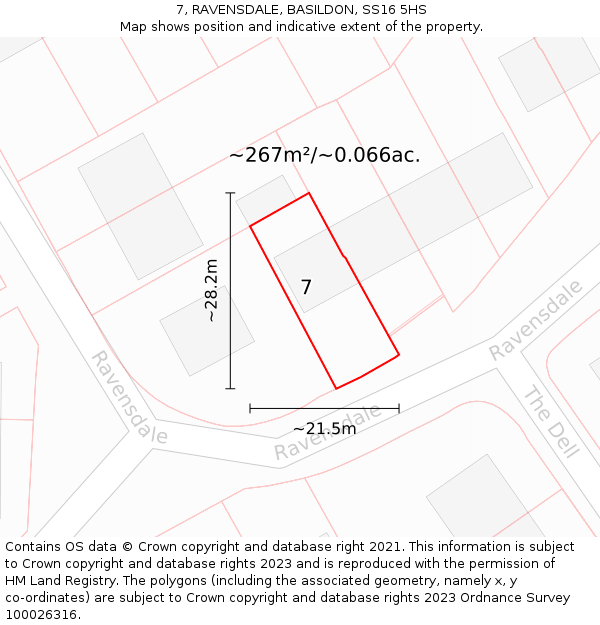 7, RAVENSDALE, BASILDON, SS16 5HS: Plot and title map