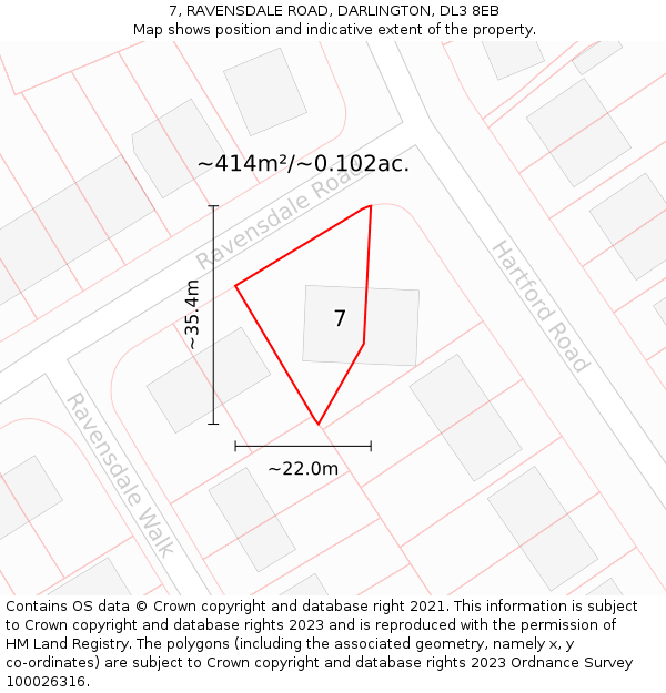 7, RAVENSDALE ROAD, DARLINGTON, DL3 8EB: Plot and title map