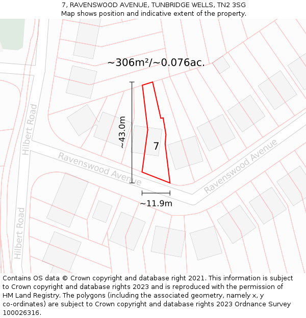 7, RAVENSWOOD AVENUE, TUNBRIDGE WELLS, TN2 3SG: Plot and title map