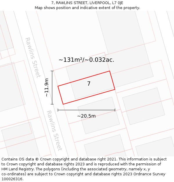 7, RAWLINS STREET, LIVERPOOL, L7 0JE: Plot and title map