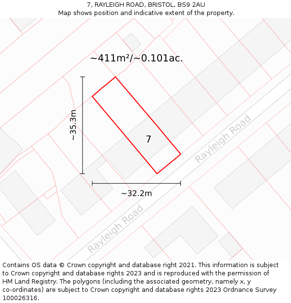 7, RAYLEIGH ROAD, BRISTOL, BS9 2AU: Plot and title map