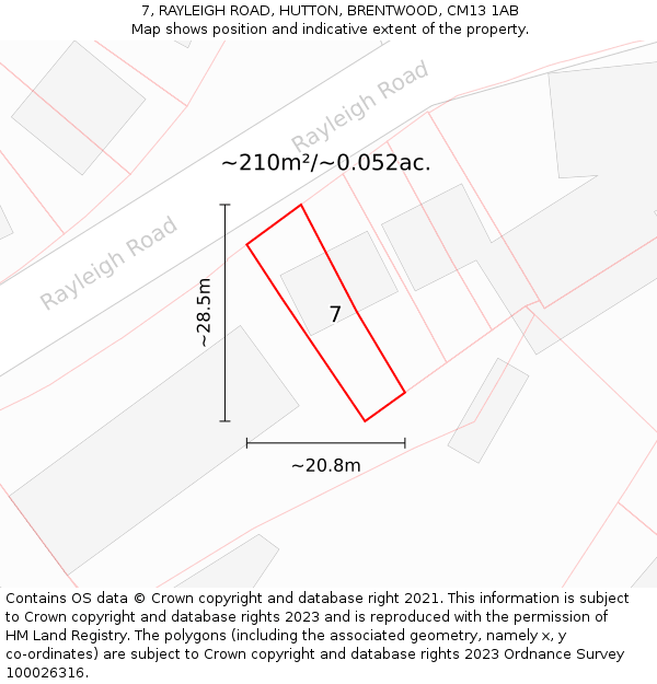 7, RAYLEIGH ROAD, HUTTON, BRENTWOOD, CM13 1AB: Plot and title map