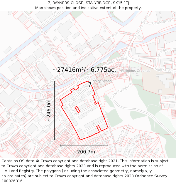 7, RAYNERS CLOSE, STALYBRIDGE, SK15 1TJ: Plot and title map