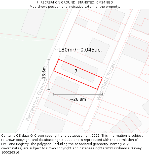 7, RECREATION GROUND, STANSTED, CM24 8BD: Plot and title map