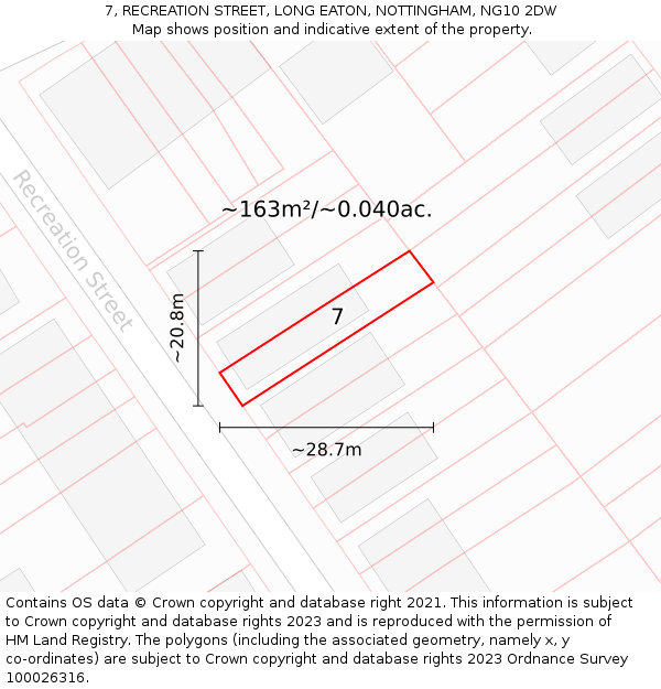 7, RECREATION STREET, LONG EATON, NOTTINGHAM, NG10 2DW: Plot and title map